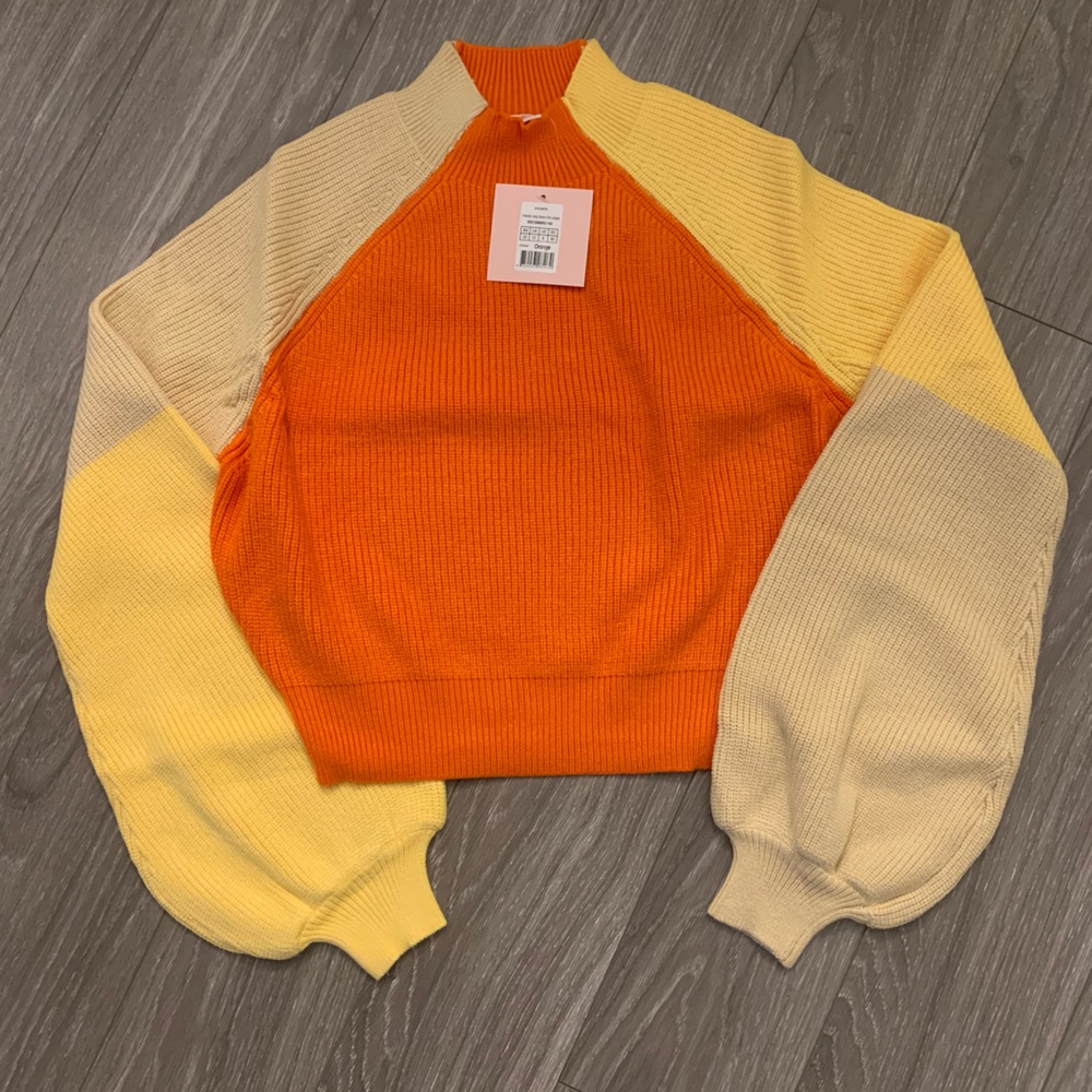 NEW w/ tags- Cropped orange, yellow and tan, color-block sweater
